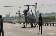 Air Force helicopter made an emergency landing on the expressway
