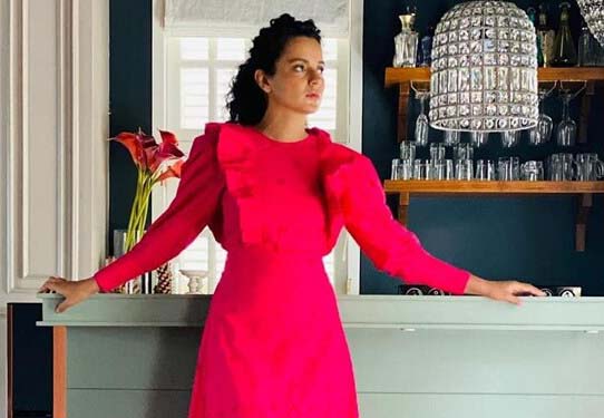 Kangana Ranaut completed the look with a pink dress and black boots for the virtual interview ...