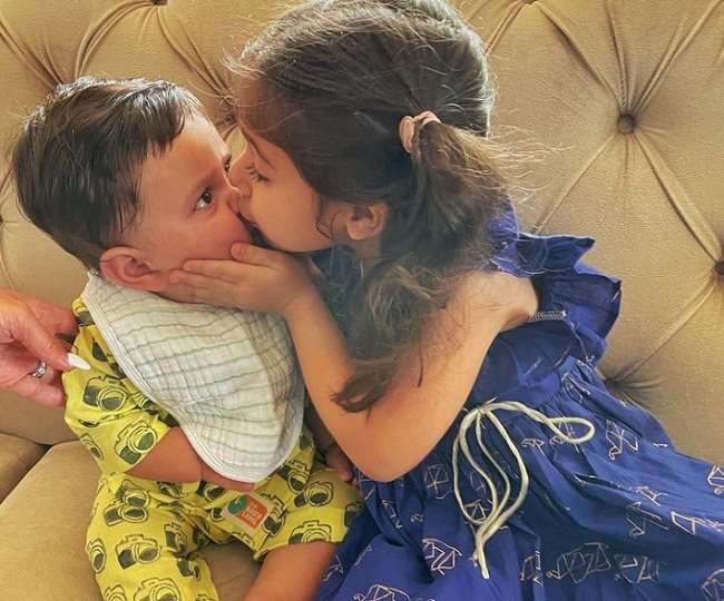 Soha Ali Khan shares Jah's first Rakhi photo, Inaaya kisses while showering love on her brother