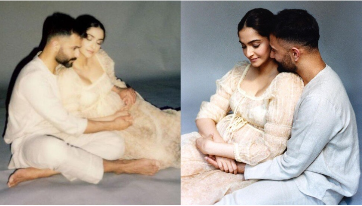 Resting in her husband's arms, Sonam Kapoor shows off her baby bump, pregnancy romance goes viral