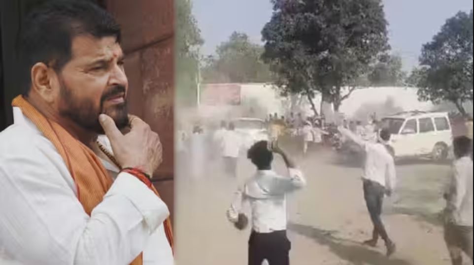 Brij Bhushan Sharan Singh's stage was beaten up, supporters of two village heads created ruckus, pelted stones at BJP MP's convoy
