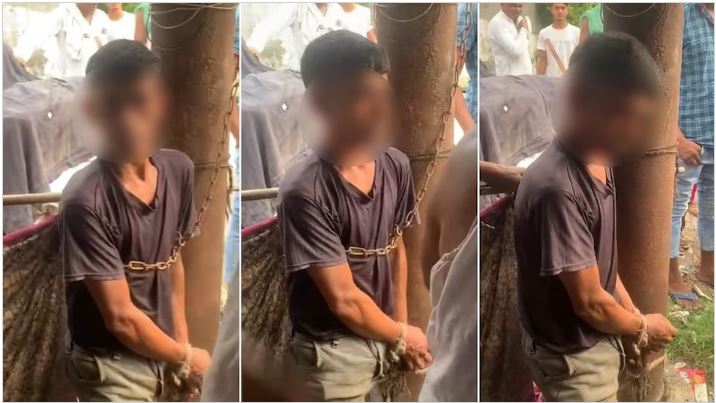 Horrific punishment given to a young man by chaining him on suspicion of theft, Moradabad police detained two