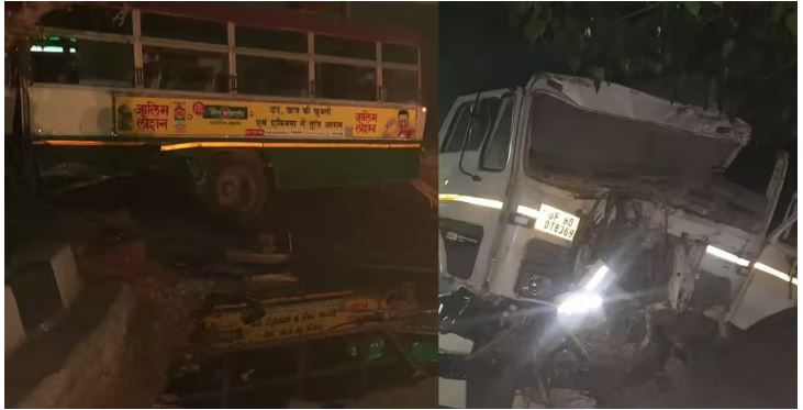 Conductor killed in collision between bus and dumper in Agra, many people injured, accident happened on Rambagh flyover
