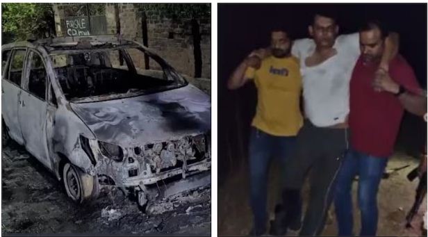 UP: Police got into a fight between a constable and his brother, both of them got united as soon as they saw each other, opened fire and burnt the car