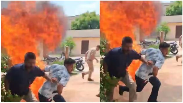 Dispute over property possession, son set his mother on fire in police station; death