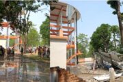 The overhead tank constructed at a cost of Rs. 3.54 crore burst, the villagers had a narrow escape, water was filled for the first time