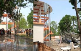 The overhead tank constructed at a cost of Rs. 3.54 crore burst, the villagers had a narrow escape, water was filled for the first time