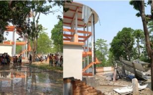 The overhead tank constructed at a cost of Rs. 3.54 crore burst, the villagers had a narrow escape, water was filled for the first time