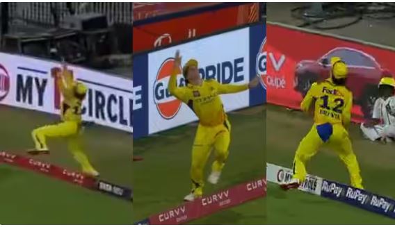 Catched, bounced, then caught... Strange play continued on the boundary line for several seconds, best catch of IPL
